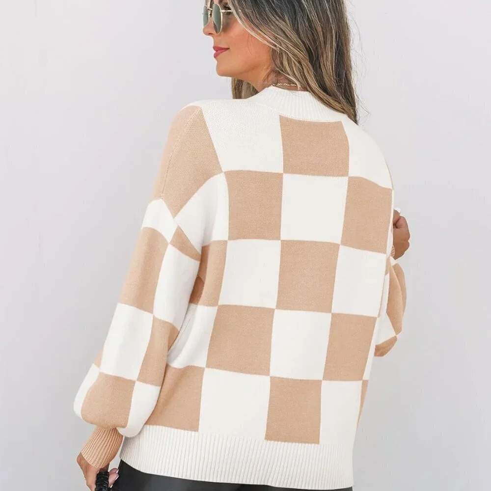 Women's Turtleneck Sweater Long Sleeve Striped Ribbed Knit Loose Top Casual - Picture 3 of 8